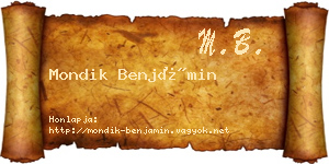 Mondik Benjámin névjegykártya